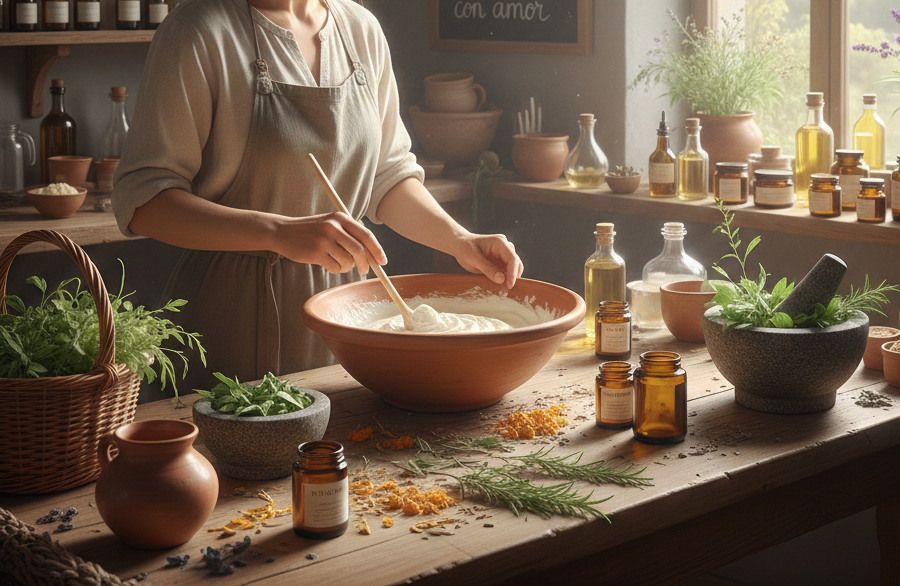 elaboracion de cremas curativas tradicionales en restaurante tia gloria